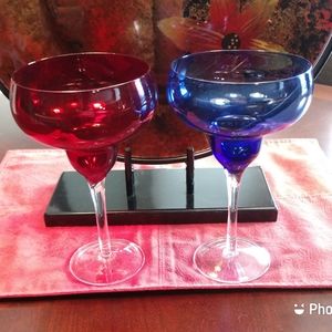Two Margarita Glasses, Blue, And Red